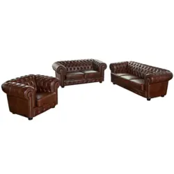 Chesterfield-Sitzgarnitur in Echtleder Braun