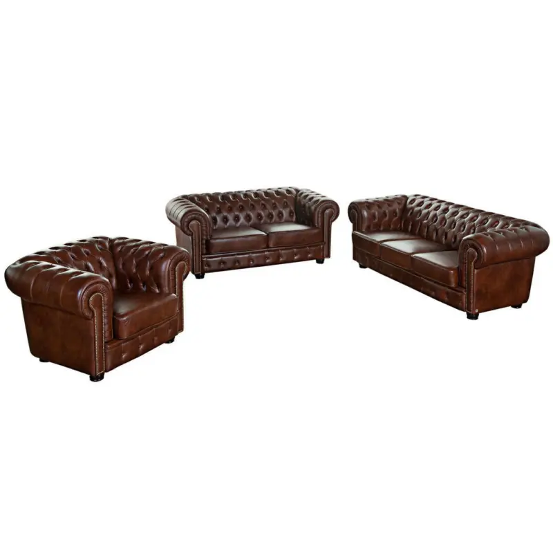 Chesterfield-Sitzgarnitur in Echtleder Braun