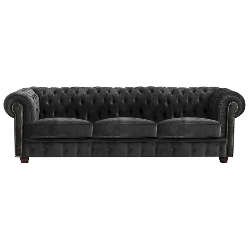 Chesterfield-Sofa in Mikrofaser Schwarz