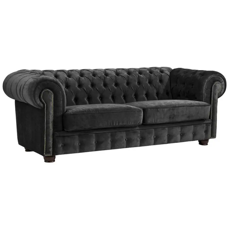 Chesterfield-Sofa in Mikrofaser Schwarz