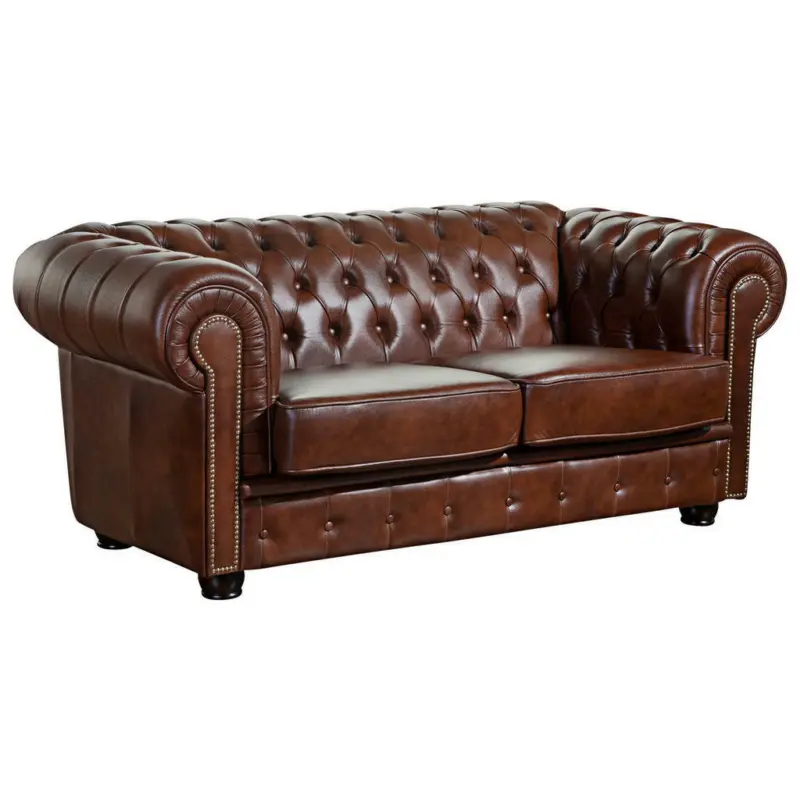 Chesterfield-Sofa in Echtleder Braun