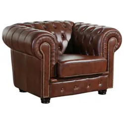 Chesterfield-Sessel in Echtleder Braun