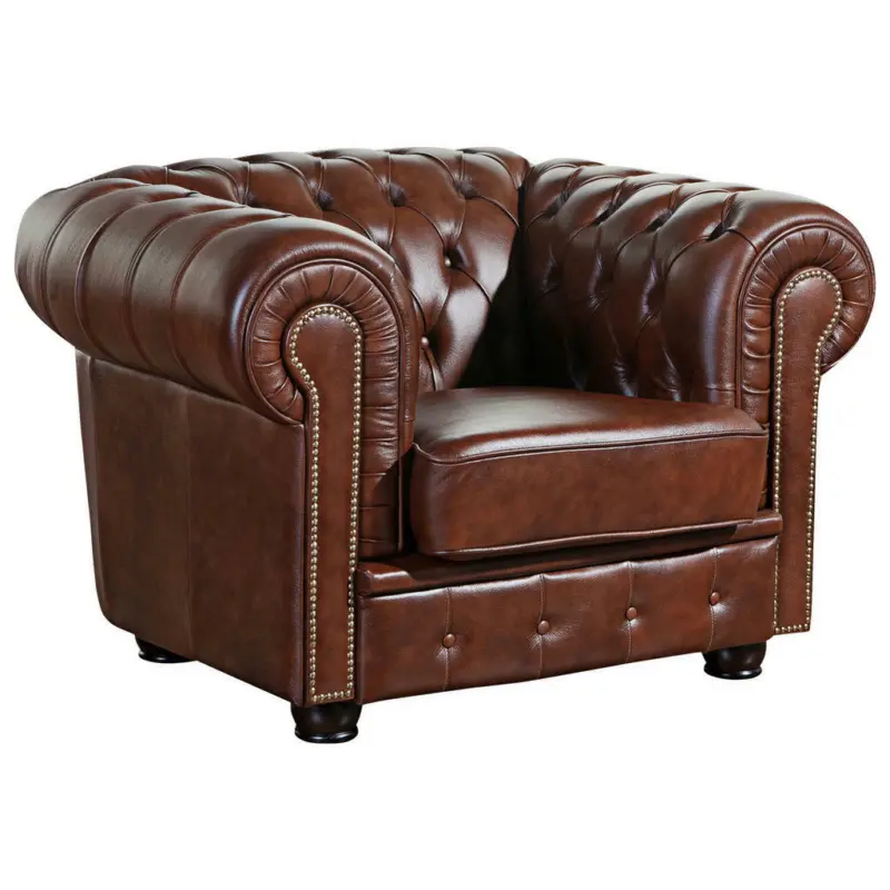 Chesterfield-Sessel in Echtleder Braun