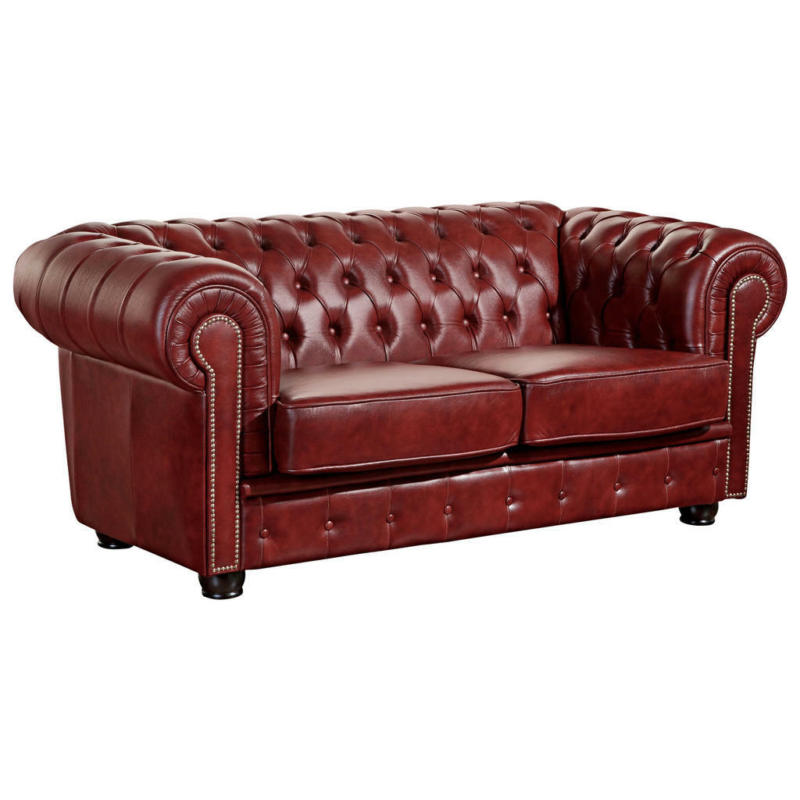 Chesterfield-Sofa in Echtleder Rot