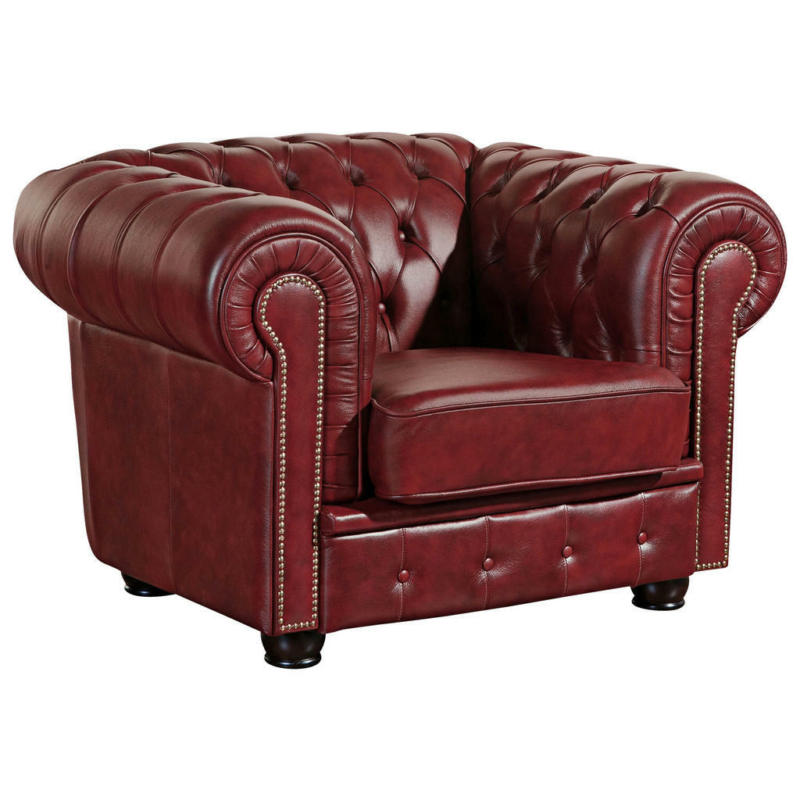 Chesterfield-Sessel in Echtleder Rot