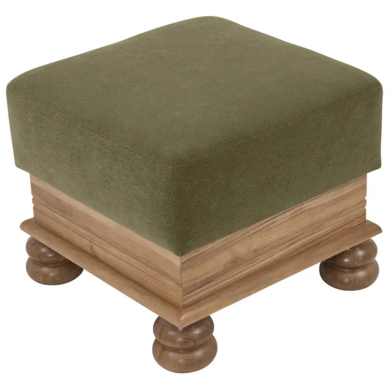 Hocker in Holz, Textil Grün