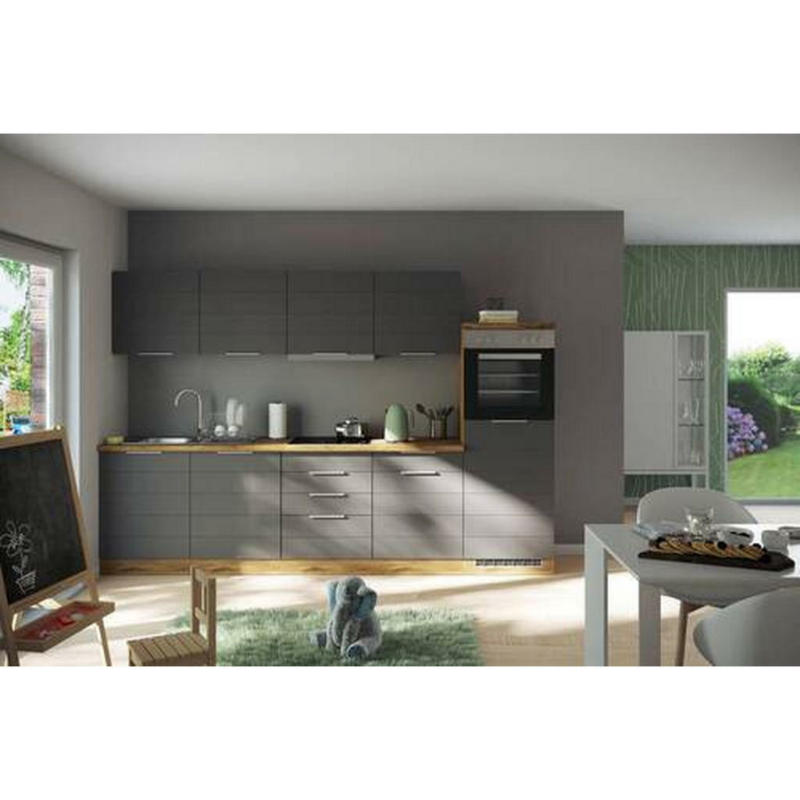 Küchenblock 300 cm in Grau, Eiche Wotan