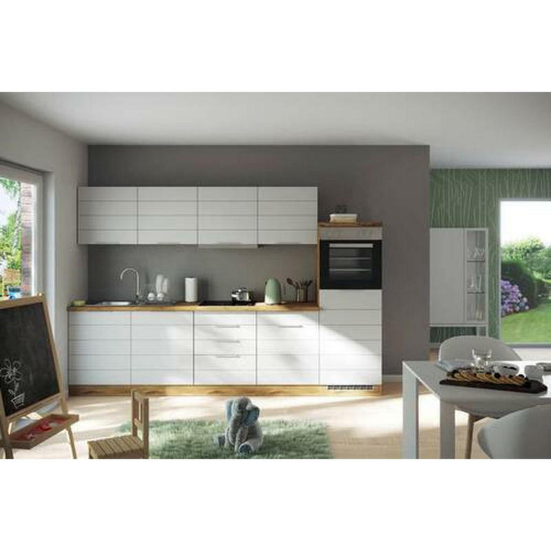 Küchenleerblock 300 cm in Weiß, Eiche Wotan