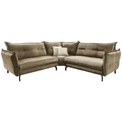 Ecksofa in Webstoff Hellbraun