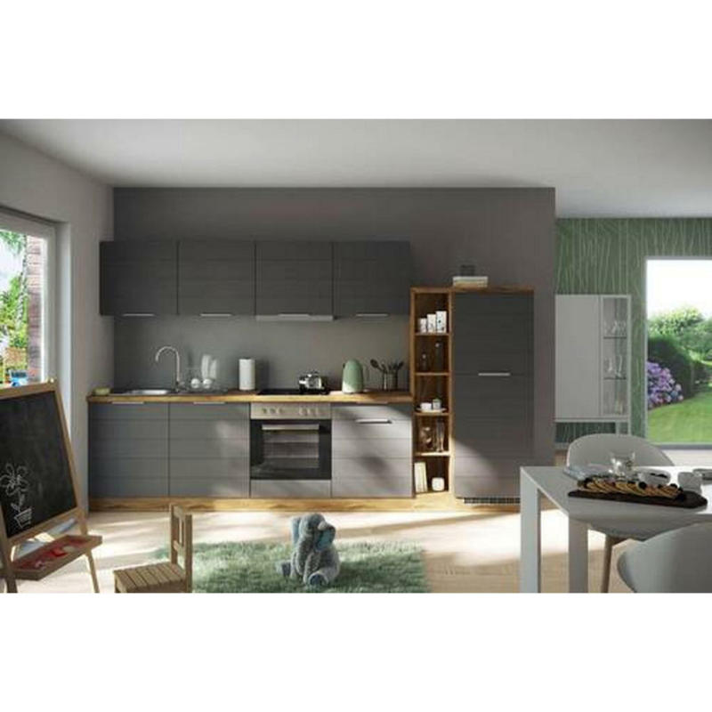 Küchenblock 330 cm in Grau, Eiche Wotan