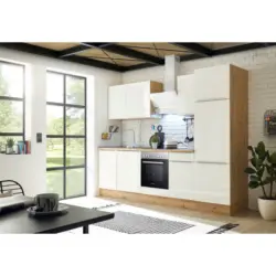 K&uuml;chenblock 280/211/60 cm in Eiche Artisan, Wei&szlig; Hochglanz