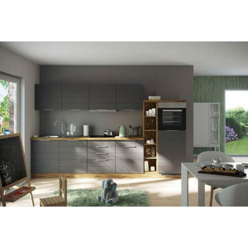 Küchenleerblock 330 cm in Grau, Eiche Wotan