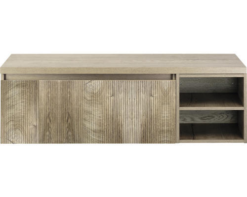 Waschbeckenunterschrank Sanox Frozen 3D 43x140x45 cm mit Waschtischplatte und Regal grain oak