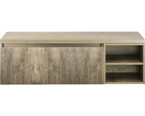 Waschbeckenunterschrank Sanox Frozen 3D 43x140x45 cm mit Waschtischplatte und Regal französische Eiche