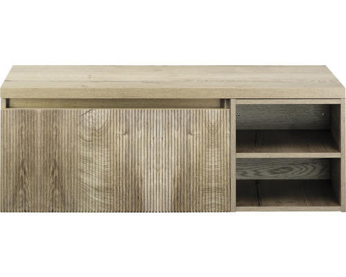 Waschbeckenunterschrank Sanox Frozen 3D 43x120x45 cm mit Waschtischplatte und Regal grain oak