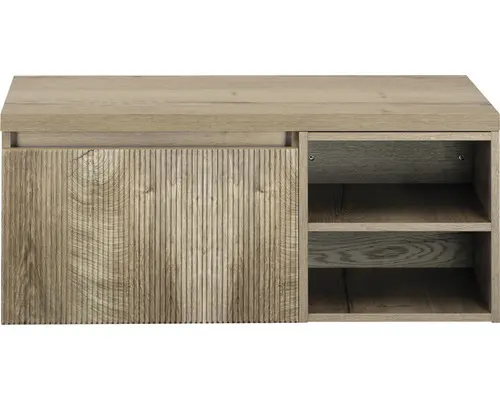 Waschbeckenunterschrank Sanox Frozen 3D 43x100x45 cm mit Waschtischplatte und Regal grain oak