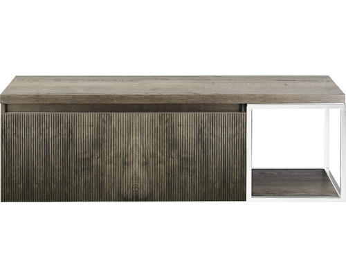 Waschbeckenunterschrank Sanox Frozen 3D 43x140x45 cm mit Waschtischplatte und Metallgestell harbor oak/weiß