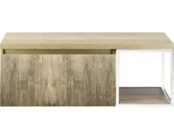 Waschbeckenunterschrank Sanox Frozen 3D 43x120x45 cm mit Waschtischplatte und Metallgestell französische eiche/weiß