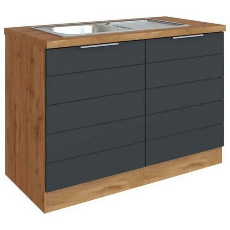 Spülenunterschrank 120/82/60 cm in Grau, Eiche Wotan