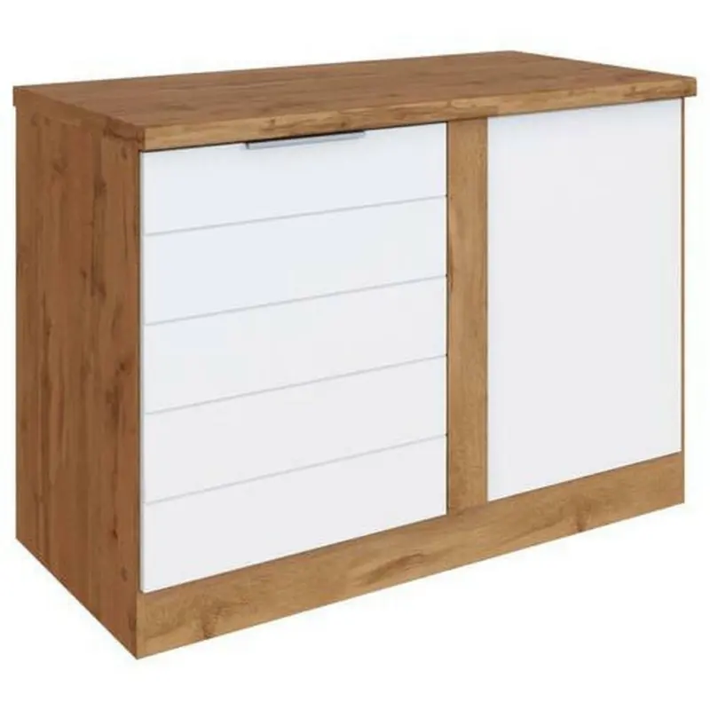 Eckunterschrank 120/86/60 cm in Weiß, Eiche Wotan