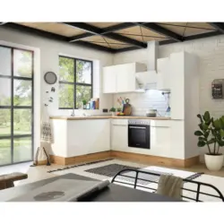 Eckküche 250/170 cm in Weiß, Weiß Hochglanz