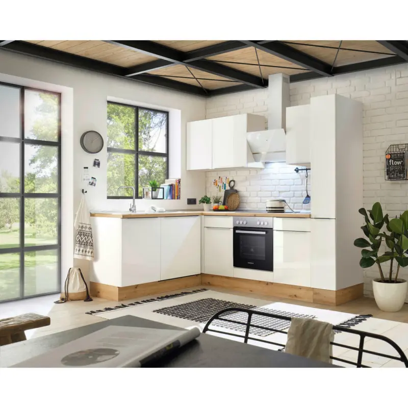 Eckküche 250/170 cm in Weiß, Weiß Hochglanz