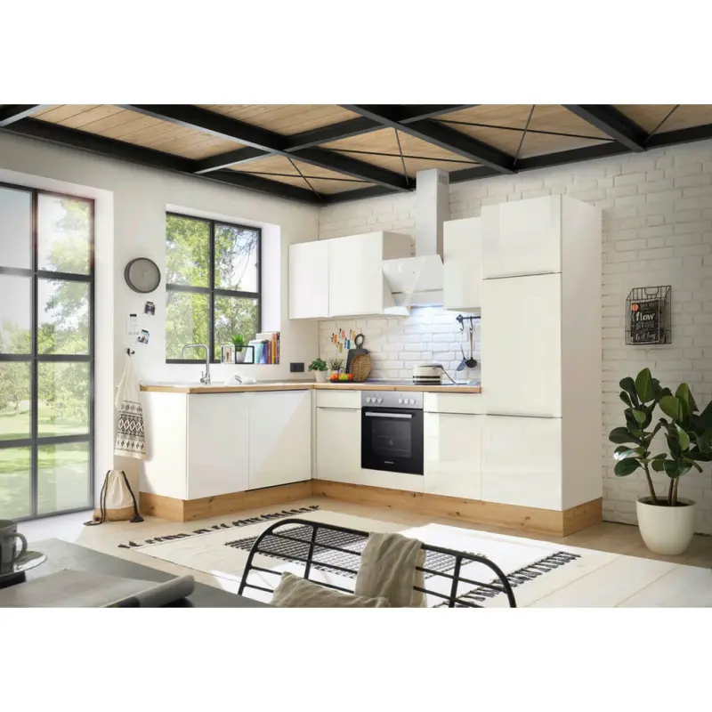 Eckk&uuml;che 280/170 cm in Wei&szlig;, Wei&szlig; Hochglanz