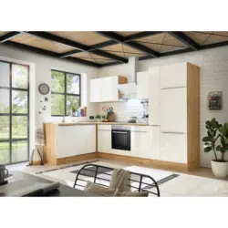 Eckküche 310/170 cm in Eiche Artisan, Weiß Hochglanz