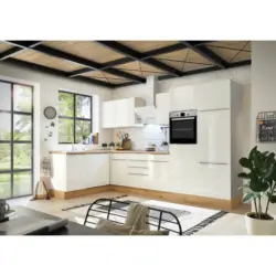 Eckk&uuml;che 340/170 cm in Wei&szlig;, Wei&szlig; Hochglanz