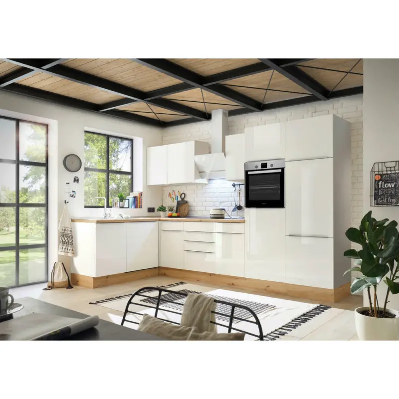 Eckk&uuml;che 340/170 cm in Wei&szlig;, Wei&szlig; Hochglanz