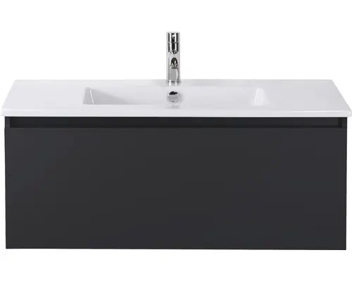 Waschbeckenunterschrank Sanox Frozen Keramik 42x101x46 cm mit Keramikwaschbecken schwarz matt