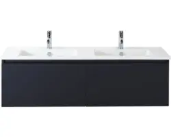 Waschbeckenunterschrank Sanox Frozen Keramik 42x141x46 cm mit Doppel-Keramikwaschbecken schwarz matt