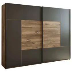 Schiebetürenschrank in Graphitfarben, Eichefarben