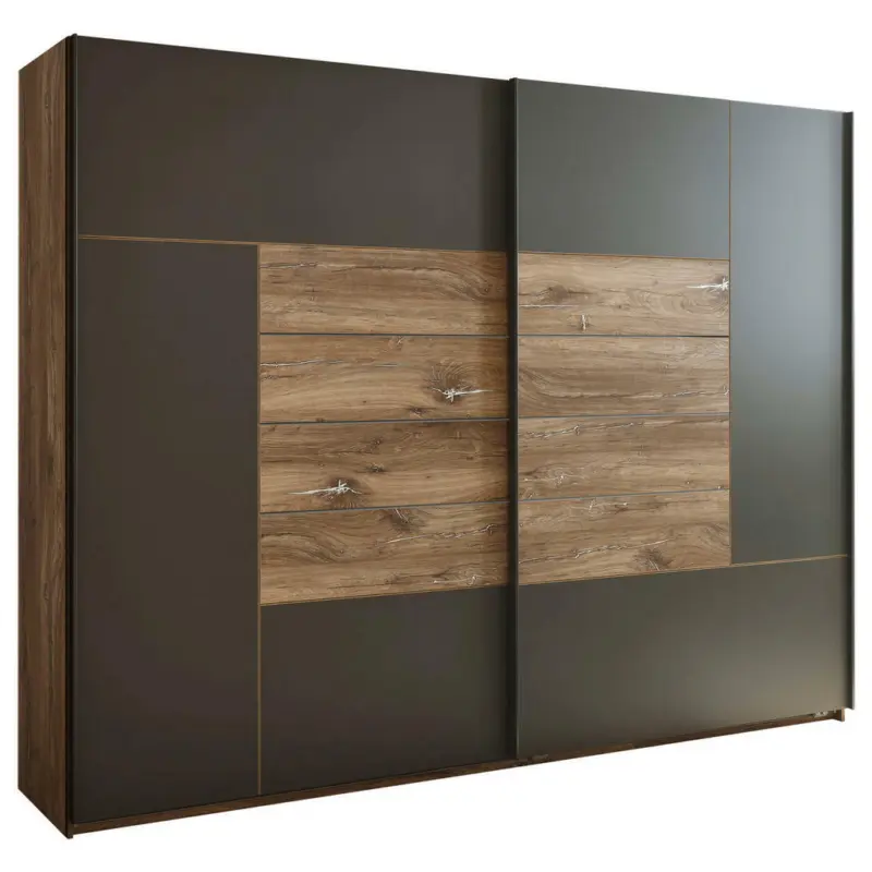 Schiebetürenschrank in Graphitfarben, Eichefarben