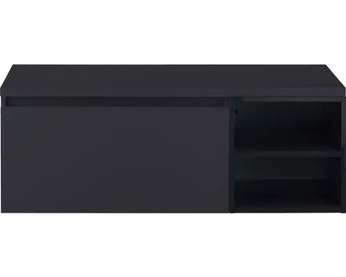 Waschbeckenunterschrank Sanox Frozen 43x120x45 cm mit Waschtischplatte und Regal schwarz matt