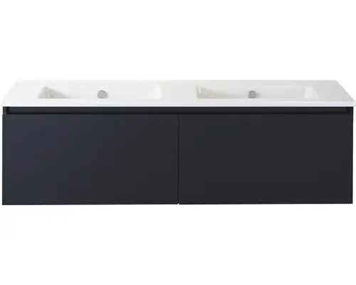 Waschbeckenunterschrank Sanox Frozen Keramik 42x141x46 cm mit Doppel-Keramikwaschbecken ohne Hahnloch schwarz matt