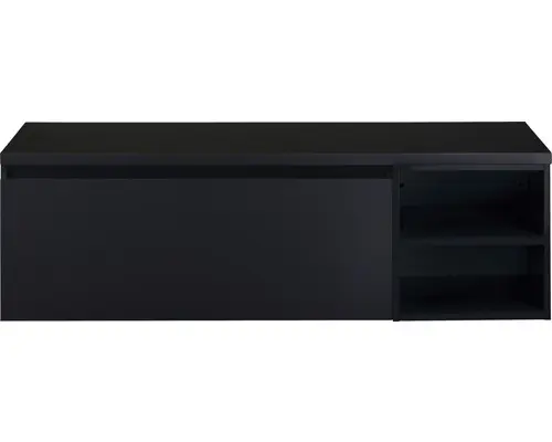 Waschbeckenunterschrank Sanox Frozen 43x140x45 cm mit Waschtischplatte und Regal schwarz matt