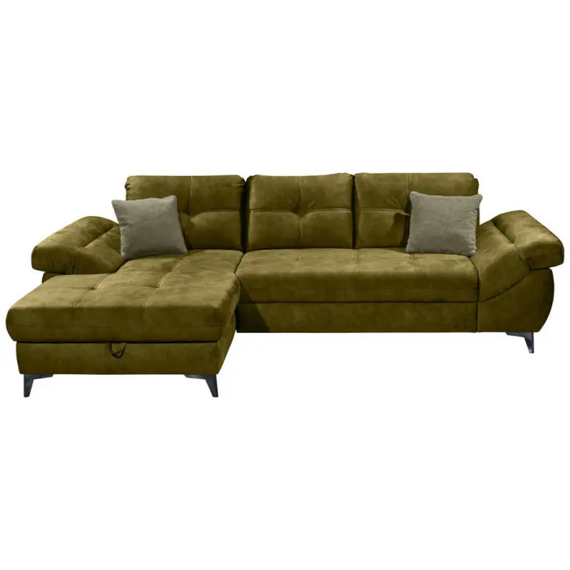 Ecksofa in Mikrovelours Olivgrün
