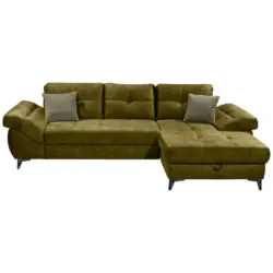 Ecksofa in Mikrovelours Olivgrün