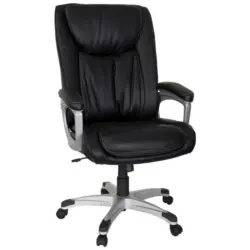 Chefsessel in Lederlook Schwarz, Silberfarben