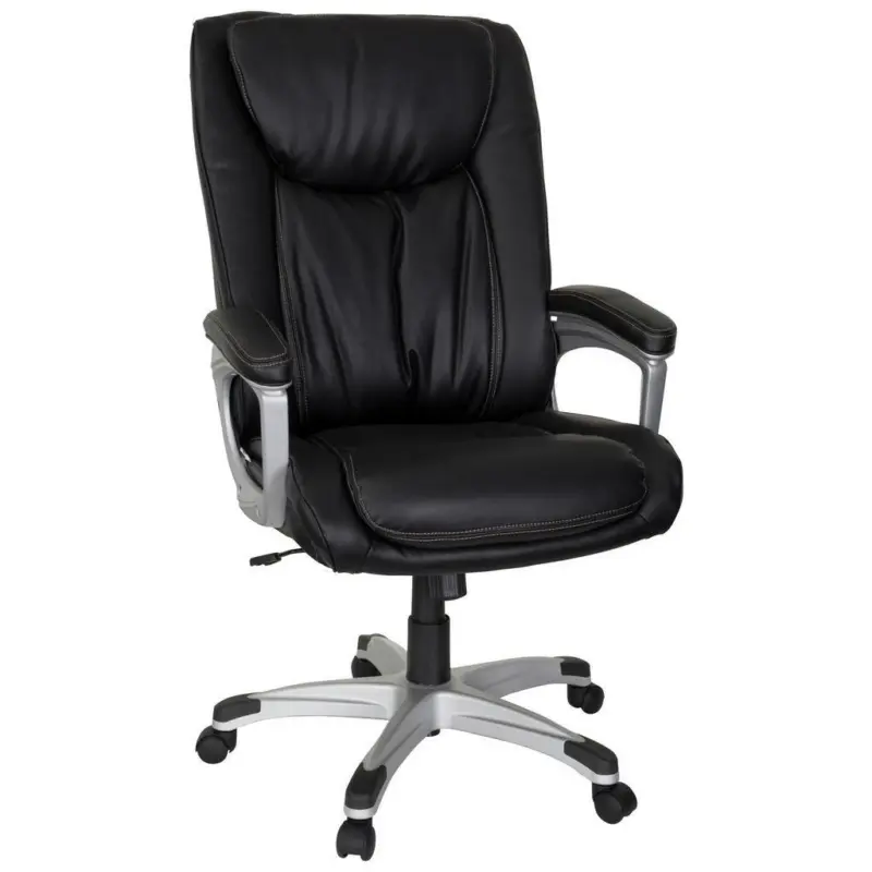 Chefsessel in Lederlook Schwarz, Silberfarben