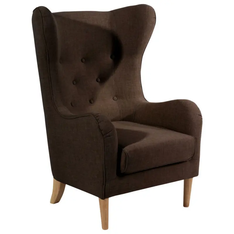 Ohrensessel in Flachgewebe, Leinenoptik Dunkelbraun