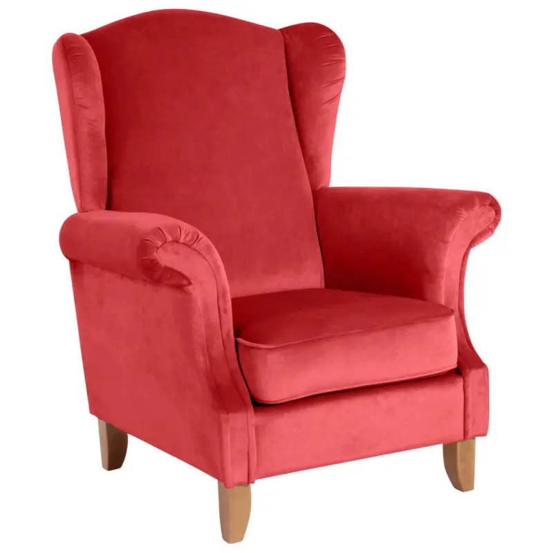 Ohrensessel in Samt, Velours Hellrot
