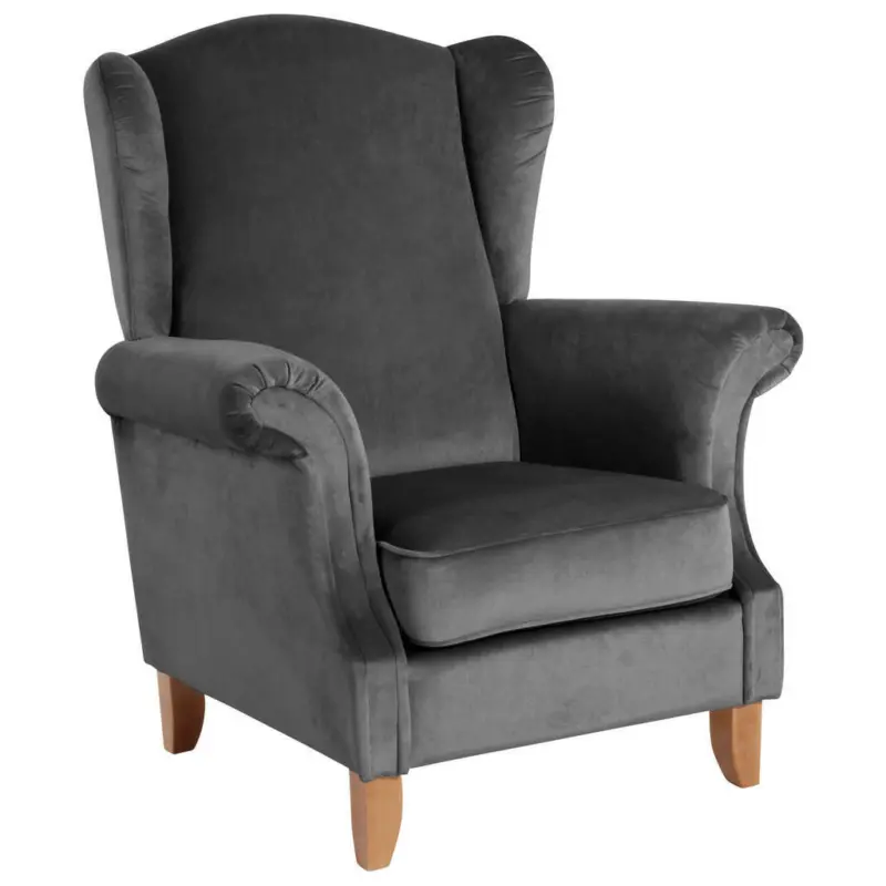 Ohrensessel in Samt, Velours Anthrazit