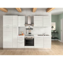 Küchenblock 300 cm in Weiß, Eukalyptusholzfarben
