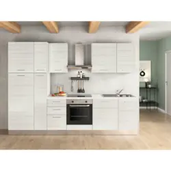 Küchenblock 300 cm in Weiß, Eukalyptusholzfarben