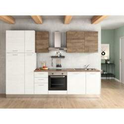 Küchenblock 300 cm in Weiß, Walnussfarben