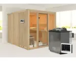 Hornbach Elementsauna Karibu Laskaja inkl. 9 kW Bio Ofen u.ext. Steuerung ohne Dachkranz mit bronzierter Ganzglastür