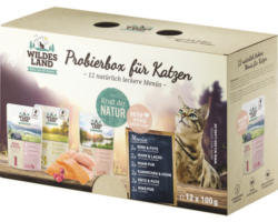 Katzenfutter nass WILDES LAND 12er Pouch Probierbox mit wertvollen Superfoods, getreidefrei, Glutenfrei 1,2 kg