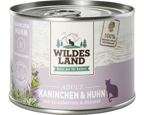 Katzenfutter nass WILDES LAND Kaninchen und Huhn mit Cranberries mit wertvollen Superfoods, getreidefrei, Glutenfrei 200 g